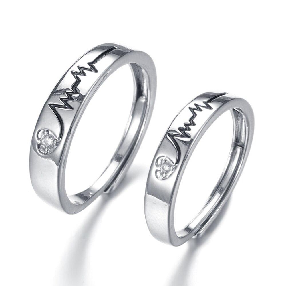 2PC Couple Ring Heartbeat Fashion Micro-set Gems Opening Adjustable A Pair Lovers Rings Jewelry Valentine Day Anniversary Gift