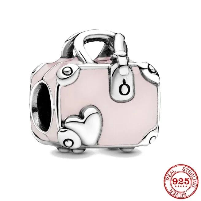 Charms Heart Beads Pink Dangle Charm Flower Pendant Diy Jewelry Fit Original Copper Bracelet Necklace Clip