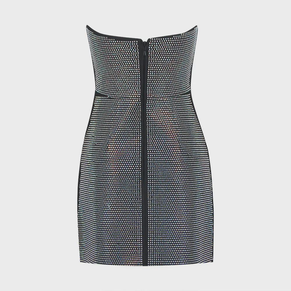 2023 Сексуальное платье-бандаж с открытой спиной и сетчатым принтом со стразами