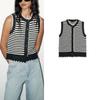 Summer Women's Clothing Minimalist Style Single Row Multi-Buckle Stripes Round Neck Sleeveless Knitting Vest Style Tops 4331024