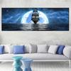 Landscape Moon and Beautiful Sky Ship At Sea Canvas Painting Posters and Prints Wall Art Picture Living Room Home Decor No Frame