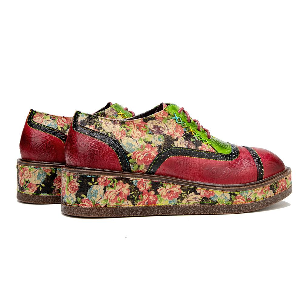 Johnature Туфли из натуральной кожи, женская обувь ручной работы на платформе, удобные лоферы контрастного цвета с цветочным принтом в стиле ретро