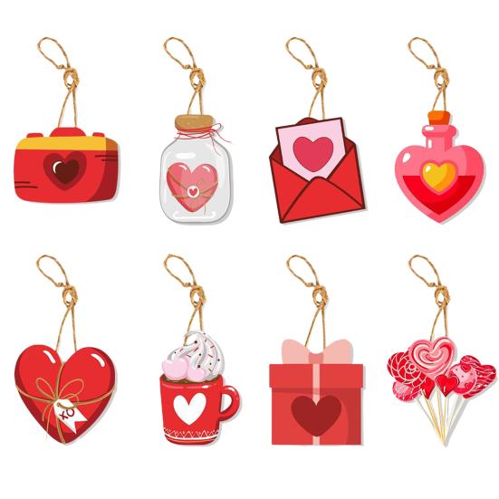 8 шт., украшения ко Дню святого Валентина, узор в виде сердца, дизайн гнома, создают атмосферу с подвесными декоративными подвесками из веревки