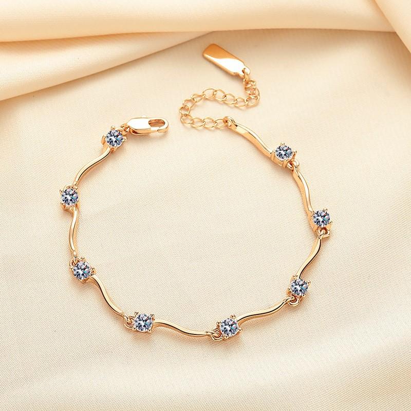 Браслет из циркона цвета шампанского золота для женщин, не тускнеющий, инкрустированный бриллиантами, универсальный, раздвижной и регулируемый браслет