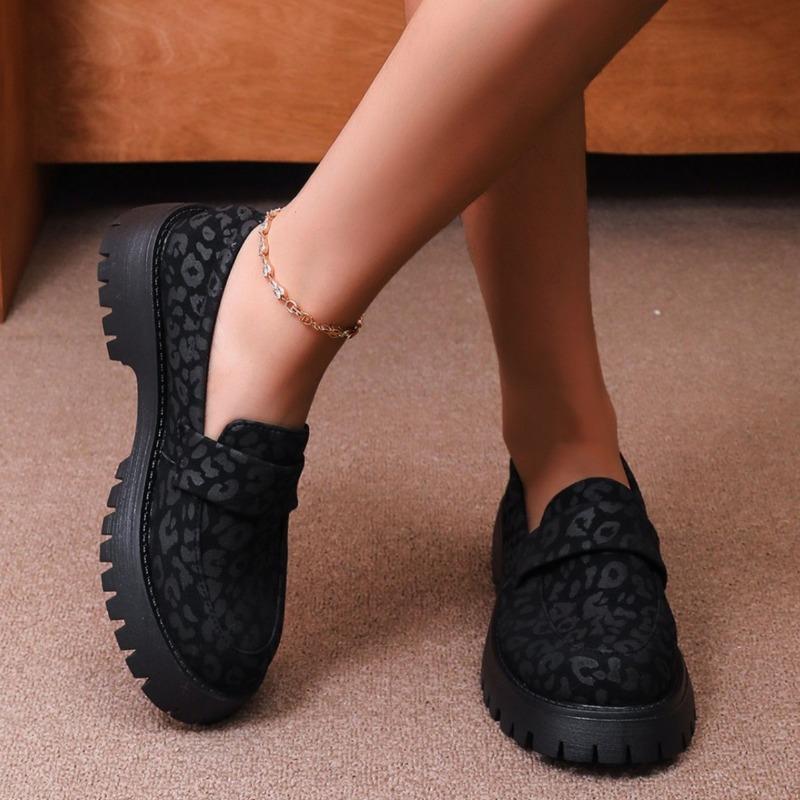 Large Size Leopard Print New Muffin Thick Sole Comfortable and Fashionable One-pedal Small Leather Shoes