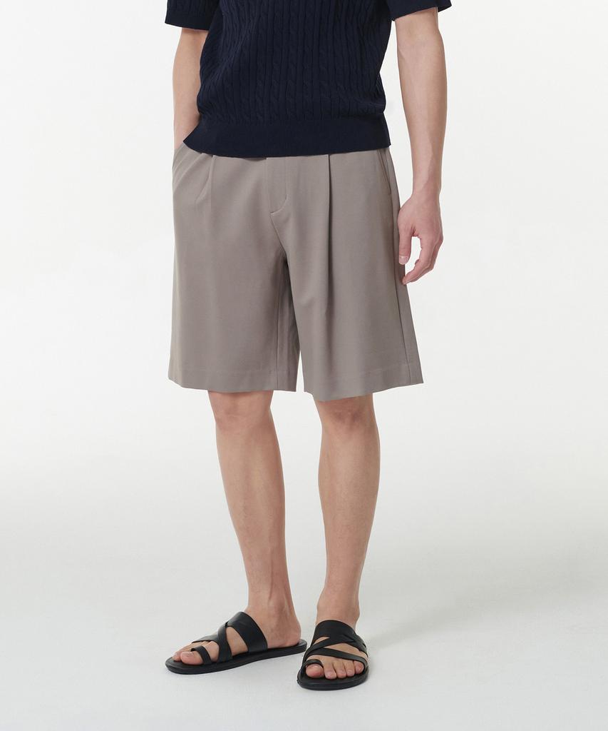 MUSINSA STANDARD Ponte One-Pleat Wide Cozy Half Slacks [Grayish Beige]