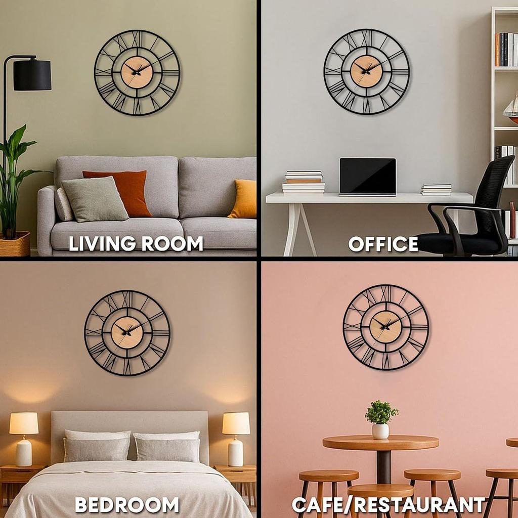 40 cm / Modern Metal Wall Clock for Living Room | Antique Silent Wall Watch for Bedroom, Drawing Room, Office, Kitchen, House and Hall