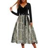 Women's Casual Fashion Floral Print Wave V Neck Vintage Dress