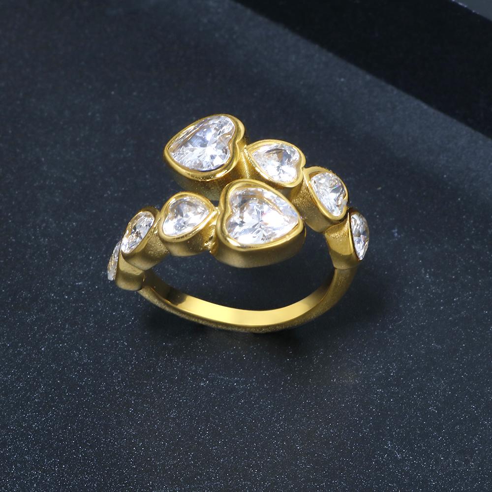 JOVO LOVE Кольца в форме сердца золотого цвета из нержавеющей стали с инкрустацией цирконием в шахматном порядке, регулируемые кольца на палец в стиле панк для женщин, вечерние