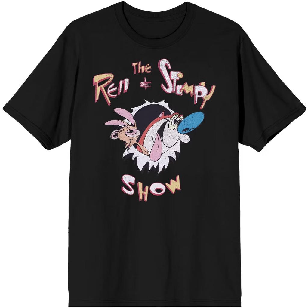 Ren Stimpy Cartoon Title Black Short Sleeve Graphic Tee Shirt S-5XL