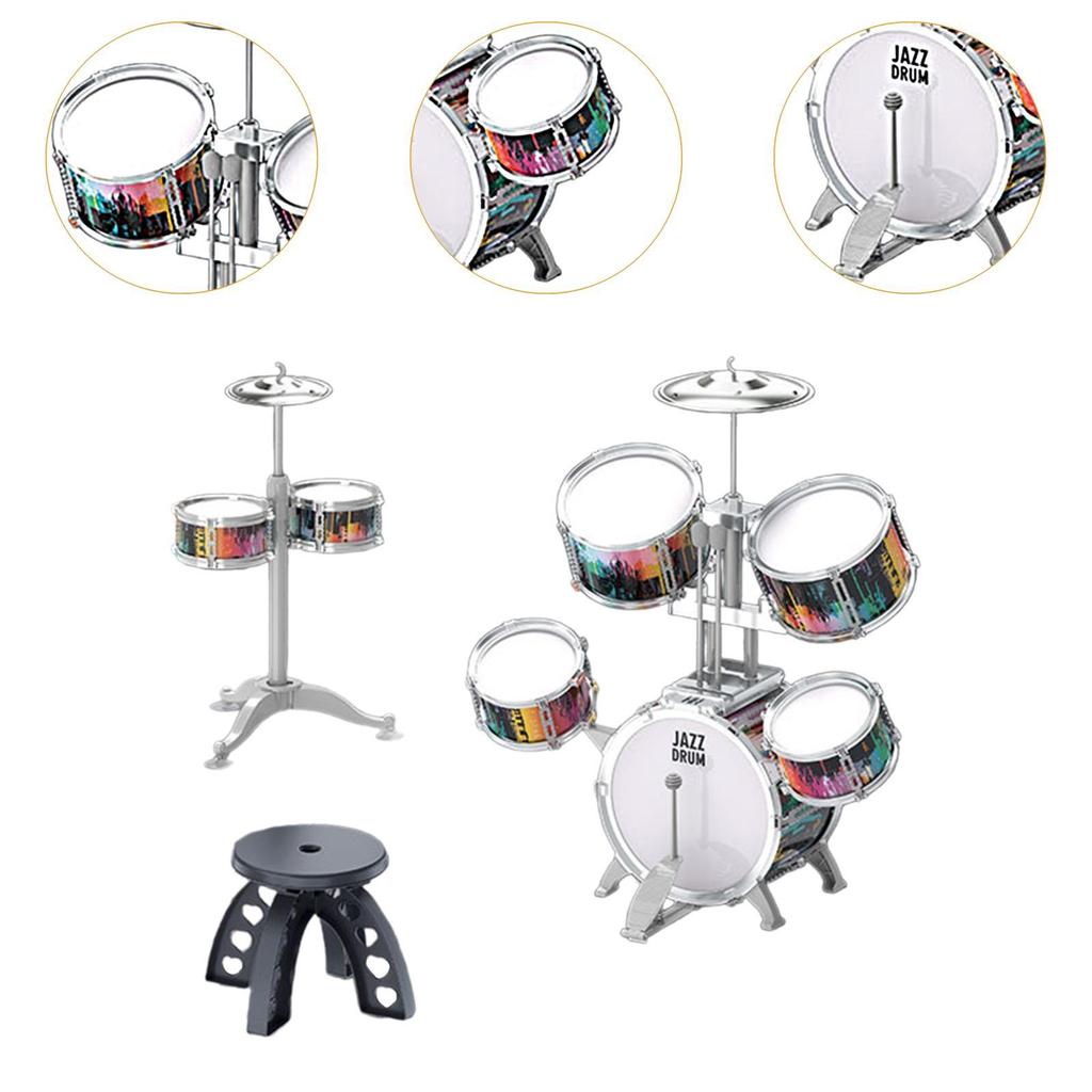 Kids Jazz Drum Toy Kit with Cymbal and Drumsticks with Stool Education Musical Toys for Children’S Day Simple Assembly Versatile