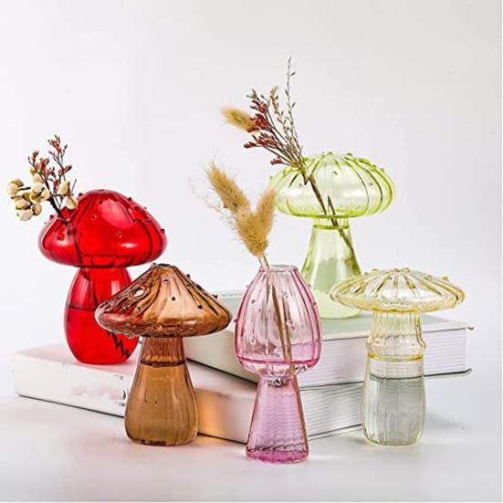Flower Vase Adorable Mushroom Shape Transparent Glass Planter Unique Plant Propagation Station for Home Decoration