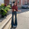 American retro high-waisted elastic micro-pull jeans women's spring new thin and versatile Korean version of trousers tide