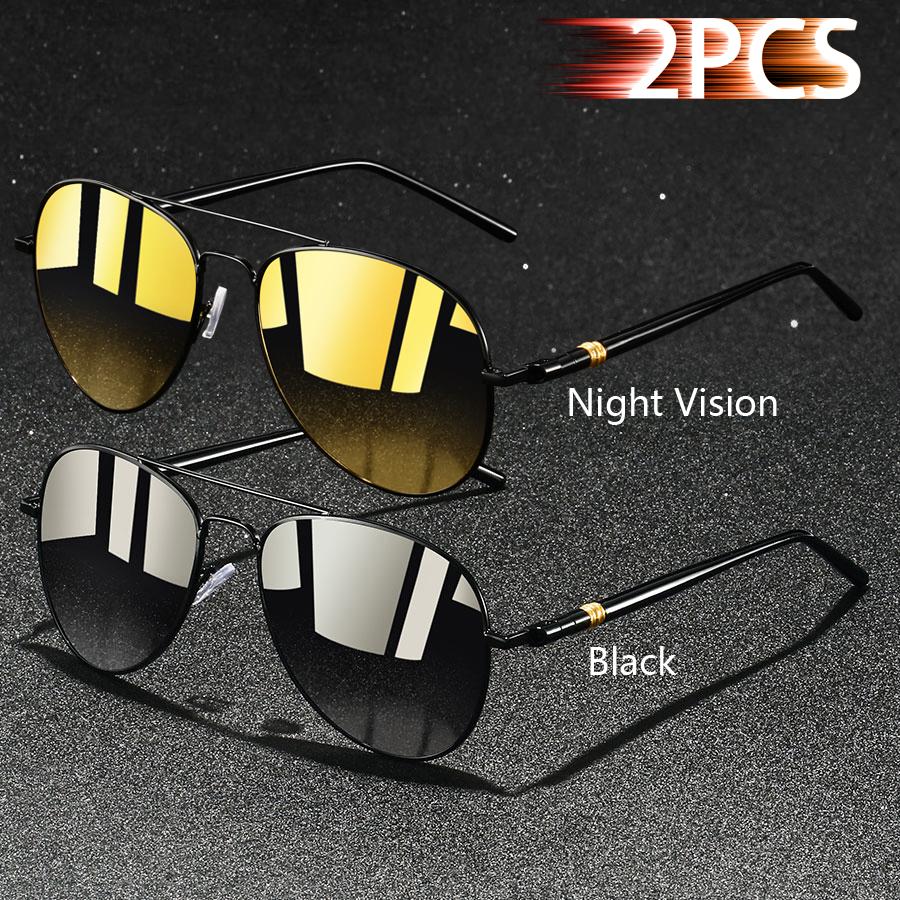 2 PCS Fashion Vintage Oval Sunglasses Men Women Fishing Driving Man Luxury Brand Designer Sun Glasses Anti-Glare Retro Eyewr