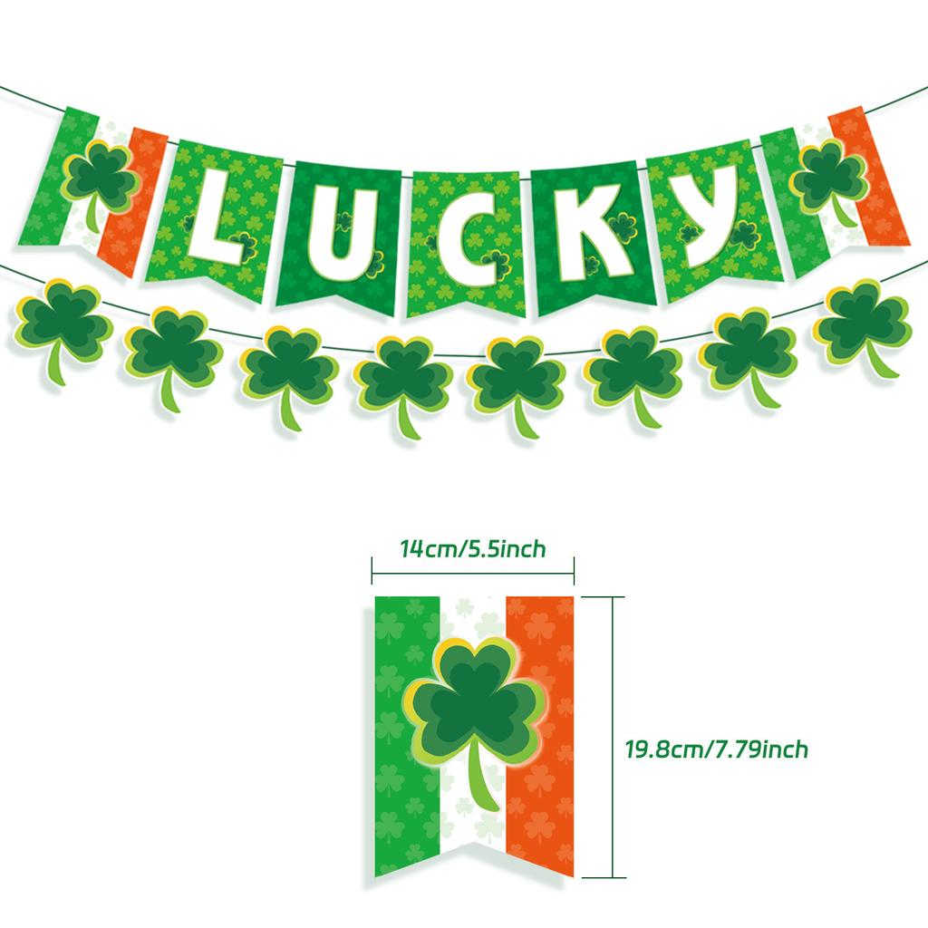 St. Patrick'S Day Decorative Ornament Party Decorative San Par Banner Flag Four Leaf Clover Swirl