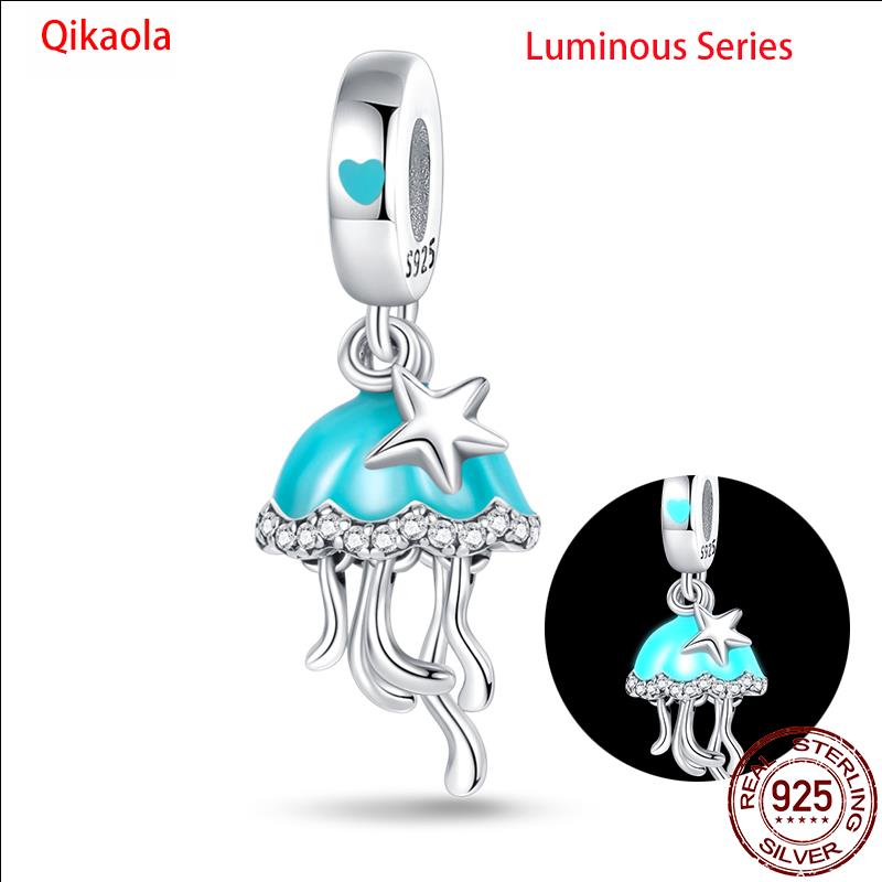 Original 100% sS925 Sterling Silver Luminous Octopus Ocean Series Charms Fit Bracelet DIY Beads Ms Jewelry Gift New In