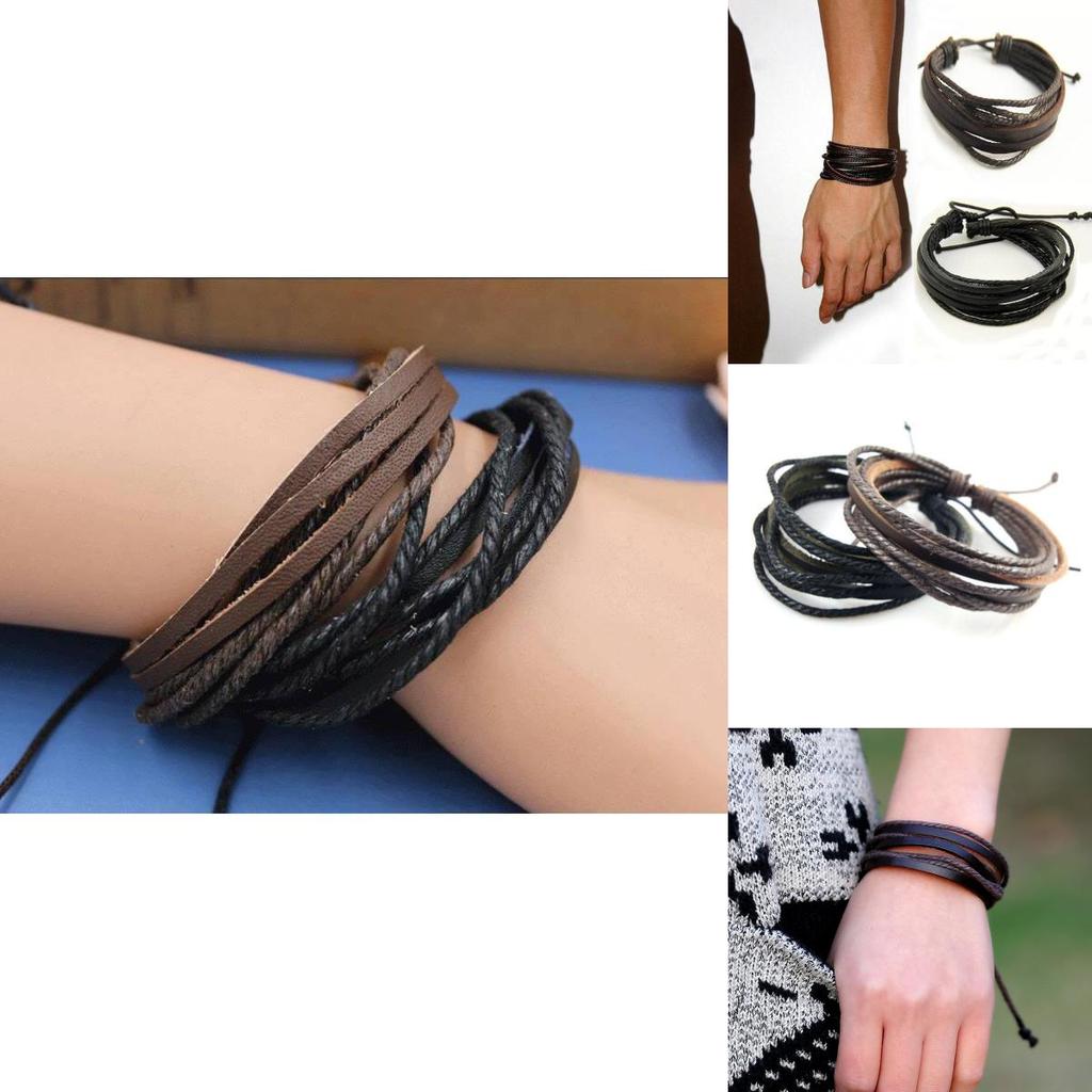 Стильный многослойный браслет из натуральной кожи для мужчин и женщин, ручной работы, повседневный модный аксессуар