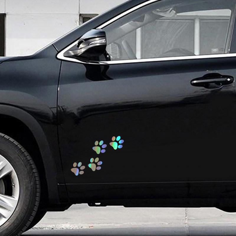 12.8x5.5CM Laser Vinyl Pet Paw Pattern Car Motorcycle Body Bumper Hood Window Decal Scratch Sticker