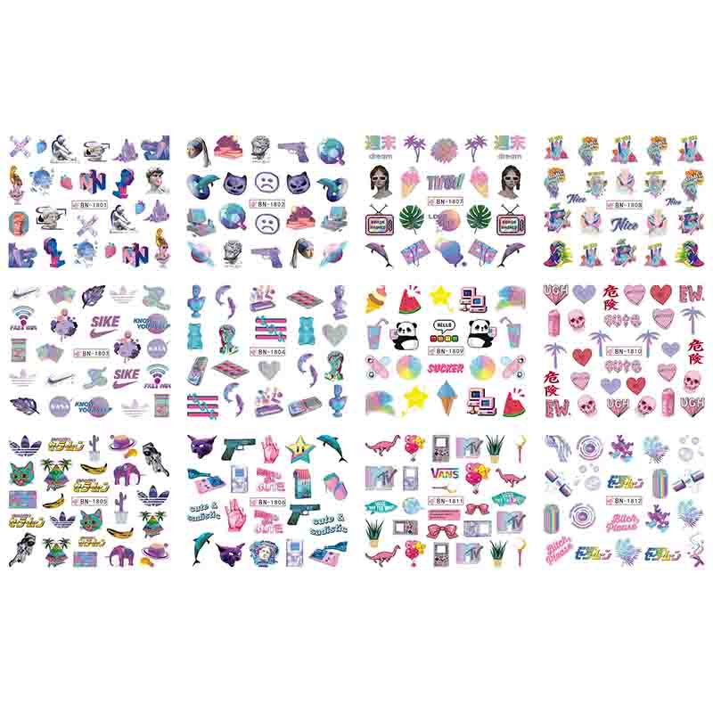 Наклейки для дизайна ногтей в 12 стилях с абстрактными, цветочными и геометрическими рисунками