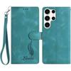 For Samsung Galaxy S25 Ultra Case Imprinted Feather PU Leather Wallet Phone Cover with Wrist Strap