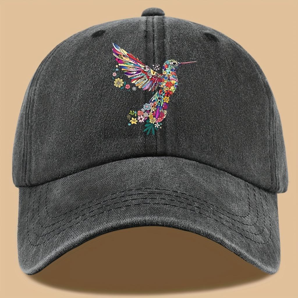 1pc Fashionable Hummingbird And Floral Print Outdoor Baseball Cap Adjustable Breathable Sun Hat Suitable for Hiking Fishing