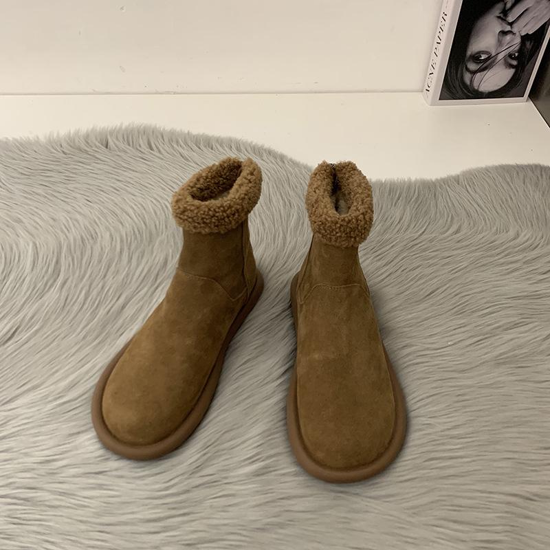 Suding Small Heater~ Retro Mori Cotton Shoes Women's Winter Velvet Warm Snow Boots Frosted Lamb Wool Short Boots