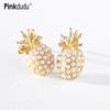 Летние серьги-гвоздики с искусственным жемчугом и ананасом, милые креативные серьги-гвоздики с инкрустацией цирконом и фруктами для женщин, ювелирные изделия PD1285