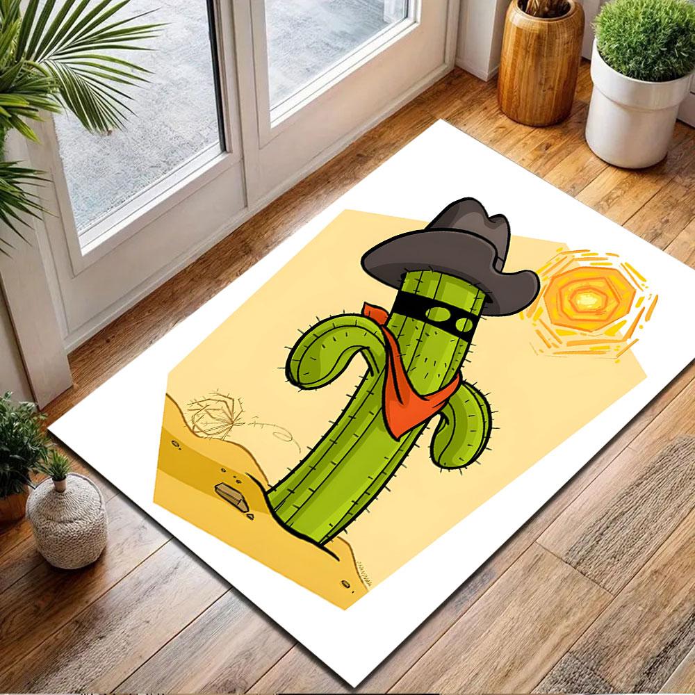 Cowboy Cactus with Sun Desert Theme Patterned carpet, non slip mat suitable for living room and bedroom sofas