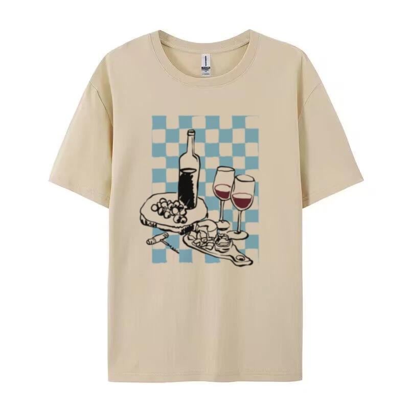 Retro Style Wine Cheese Italian Food T Shirt Cute Aesthetic La Dolce Vita T Shirt Loose Vacation Graphic Tees Unisex Fashion Tops