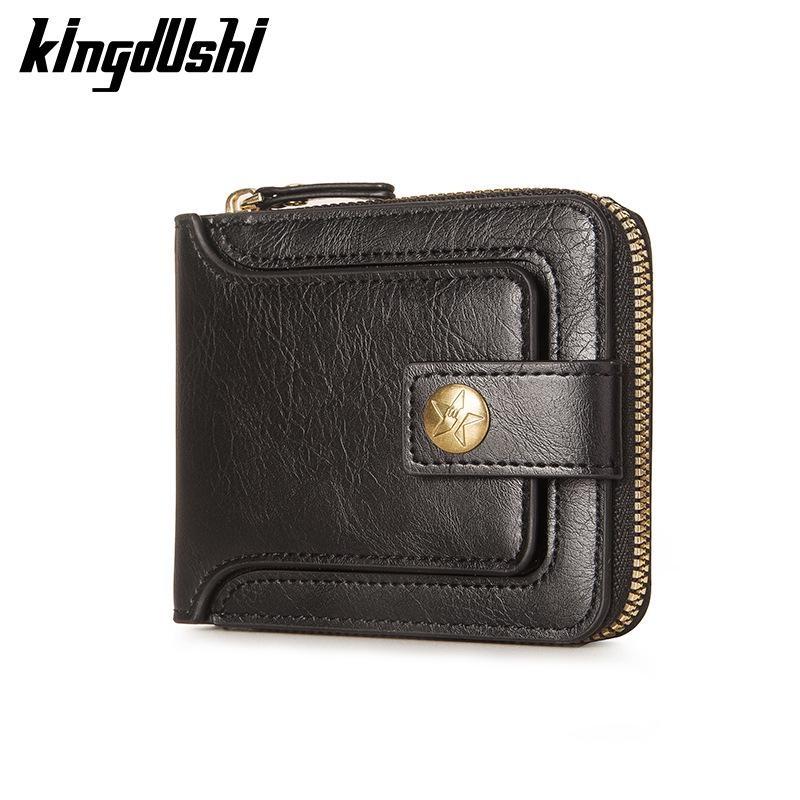 Винтажный мужской маленький кошелек из искусственной кожи, короткий кошелек с горизонтальной молнией и пряжкой, карман для монет, тройной чехол для карт, кошелек