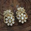 Sterling Silver Gold Finish Stud Earrings With Kundan Polki