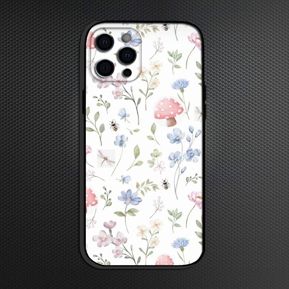 Маленький свежий акварельный цветочный узор Чехол для телефона Для iPhone 16,15,14,13,12,11 Plus,Pro Max, Других Мягкий Черный Чехол