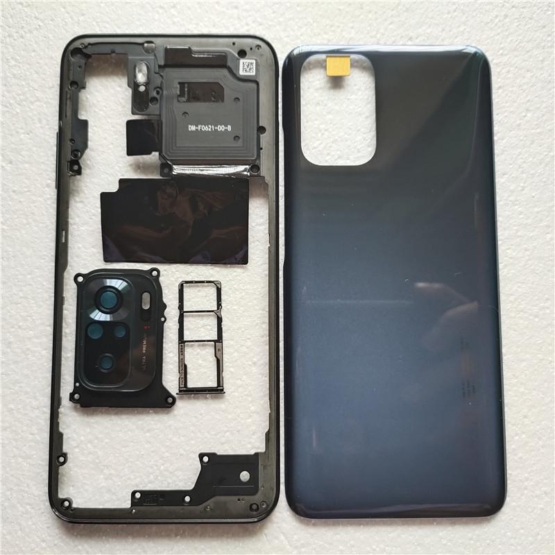 Полный корпус для Xiaomi Redmi Note 10S Задняя крышка аккумулятора Задняя средняя рамка + Кнопка громкости + Стекло камеры + Лоток для SIM-карты
