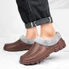 Men Warm Slippers Outdoor Slip-On Waterproof Cotton Plush Indoor Home Shoes Non-Slip Thick Platform Slides