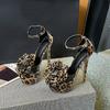 Fashion Leopard Print Flowers Ankle Belt Buckle Strap16CM Ultra Thin High Heels Shoes for Women's Platform Cover Heels Sandals