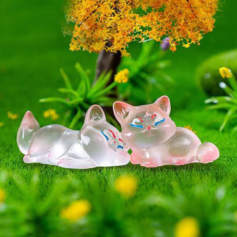 Cartoon Cute Mini Luminous Little Fox Micro Ornaments Miniature Figurines Creative Diy Home Decoration Accessories Gifts