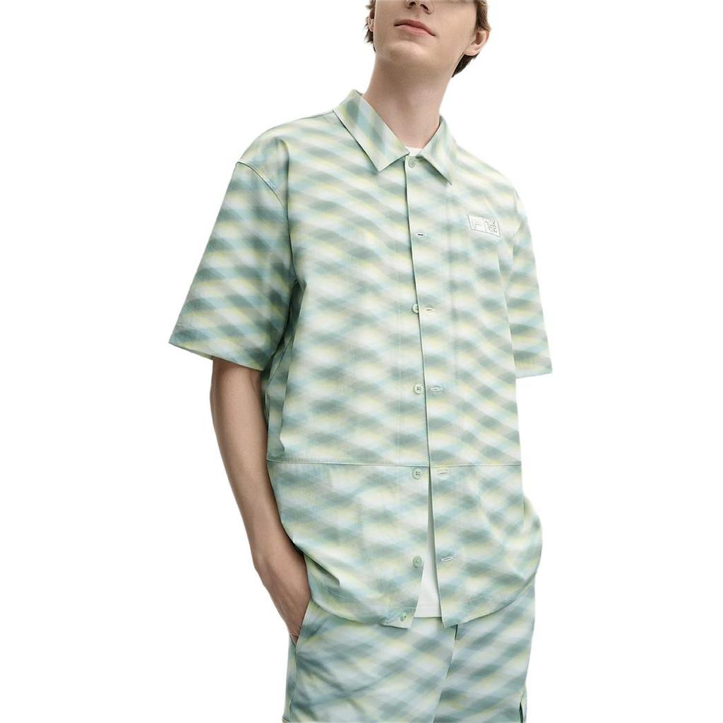 Fila X MAISON KITSUNE Оригинальный Логотип Модный Принт Свободный Крой Тканая Рубашка с Заниженным Плечом и Коротким Рукавом Мужские рубашки Светло-Зеленый F11M529404F-LG