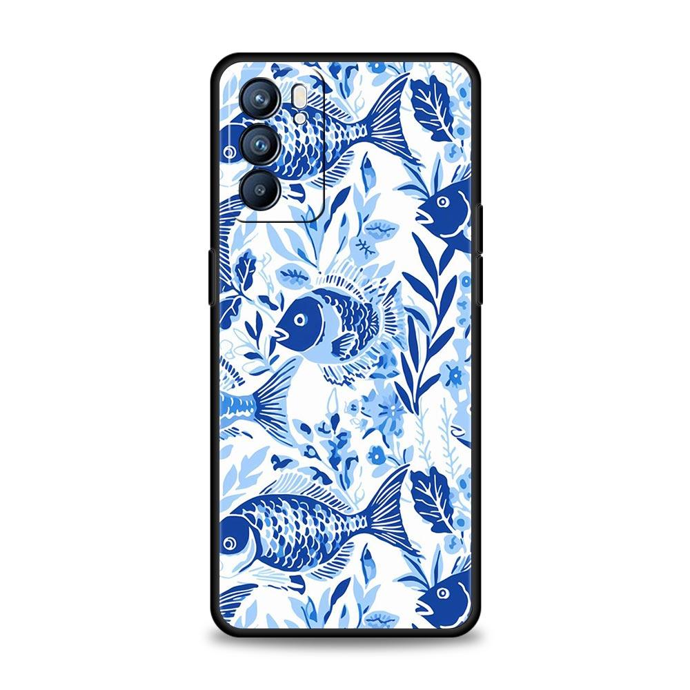 Синий чехол для телефона с изображением морской рыбы для Oppo Reno 13 12 11 10 7 F Find X5 X6 A98 A80 A79 A78 A57 A54 A31 A17 Pro 5G Мягкий чехол из ТПУ Capas