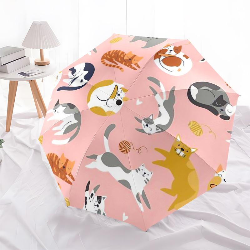 1pc Cats Playing with Yarn Pattern Umbrella with Plastic Handle,Vibrant Cartoon Pattern,Multi-functional UmbrellaPT365