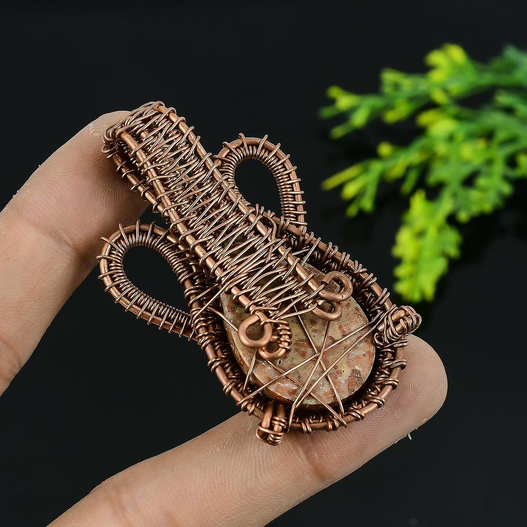 Подвеска из медной проволоки ручной работы с натуральным известняком в гранате и драгоценным камнем 2 W2t31