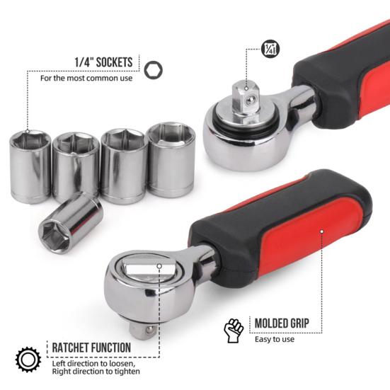 Interchangeable Ratchet Wrench with Non Slip Handle Universal 1/4 Inch Drive Impact Sockets 4-13mm Metric Socket Wrench Set