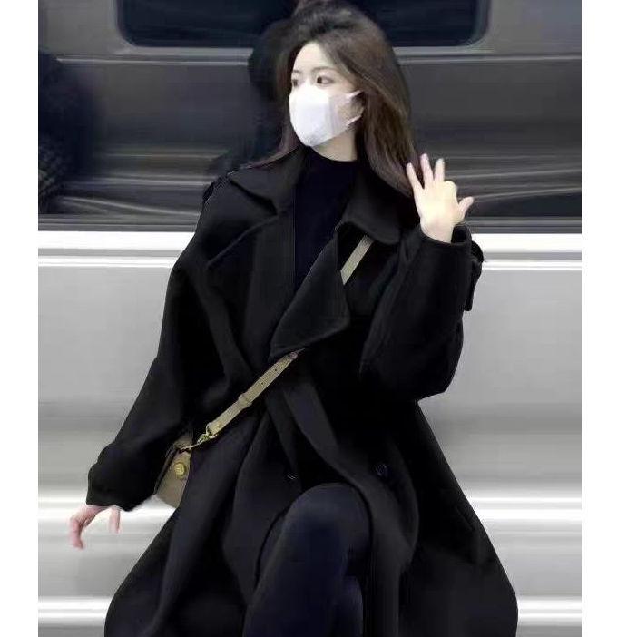 2025 Autumn/Winter Women's Gray Wool Coat - Petite Korean Hepburn Style