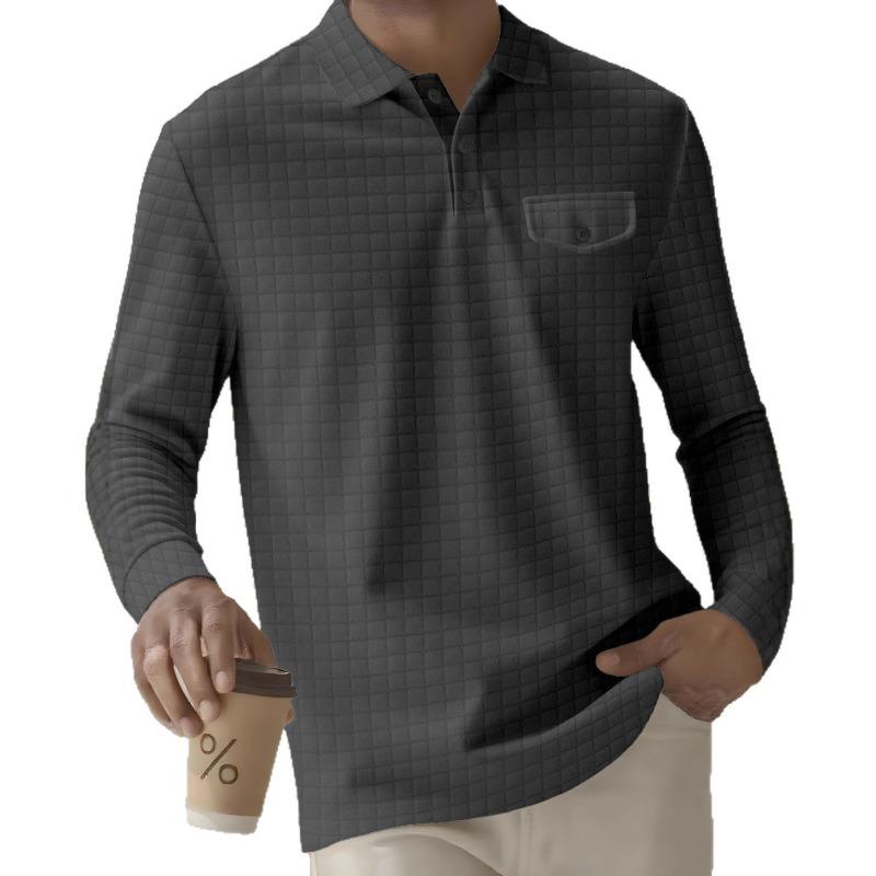 Мужская клетчатая рубашка поло с длинным рукавом, на пуговицах, с карманом, спортивная рубашка поло