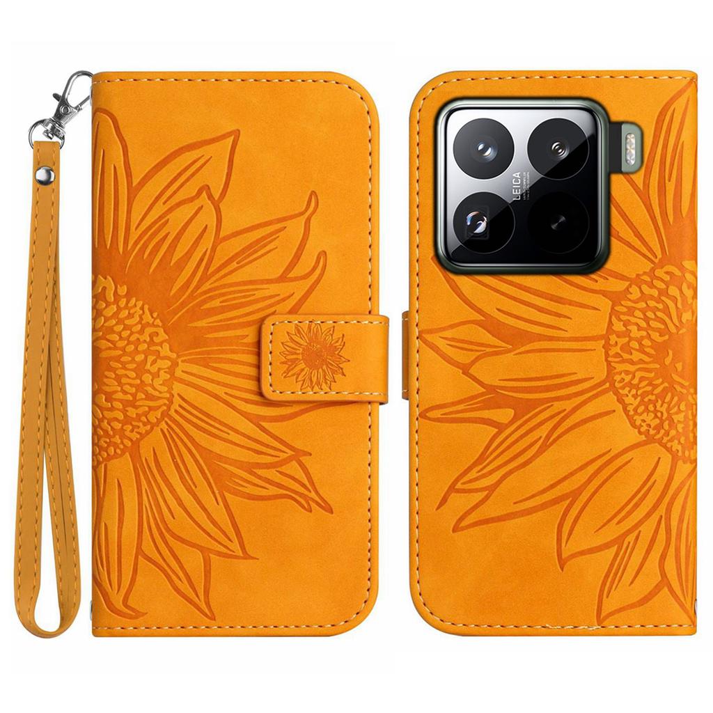 For Xiaomi 15 Pro Case Sunflower Imprint Leather Wallet Phone Cover with Wrist Strap