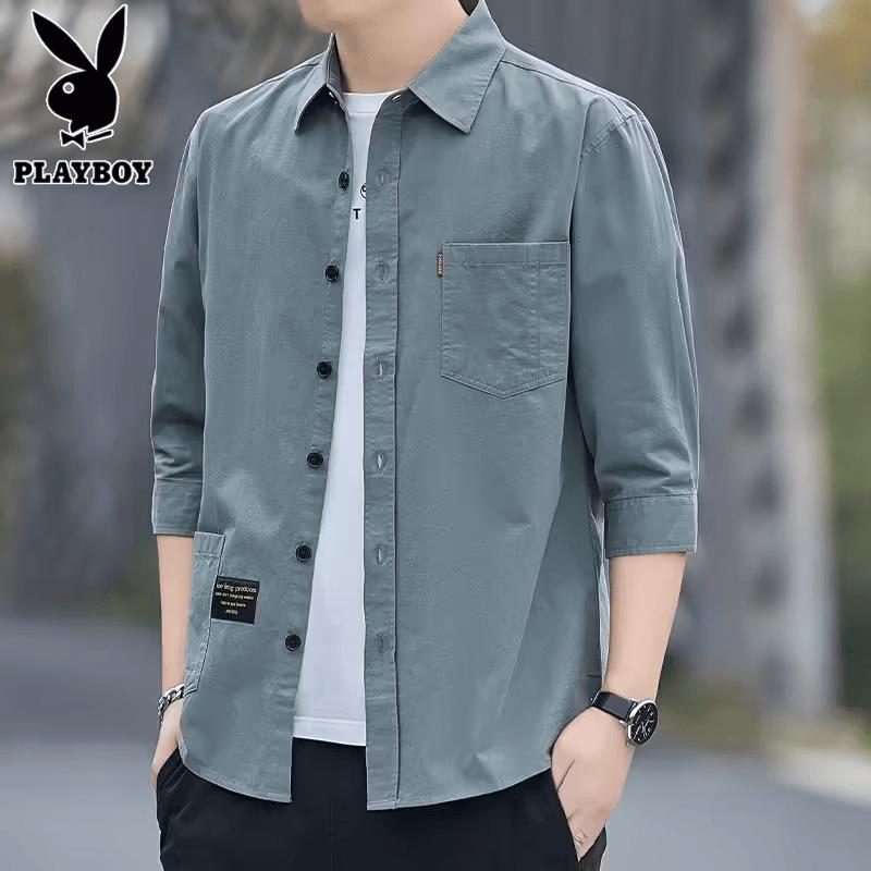 PLAYBOY Men's Cotton 3/4 Sleeve Casual Shirt