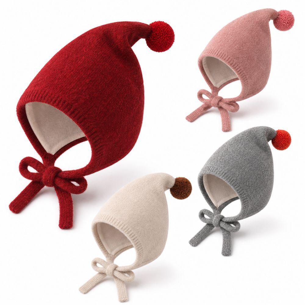 Full Ear Coverage Kids Knit Hat Adjustable Tie Straps Pom Pom Bonnet New Toddler Bonnet Baby Girls