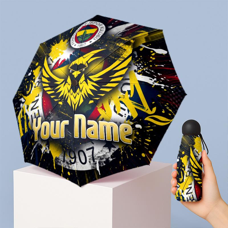 Fenerbahçe FC Manual Five Fold 8 Rib Umbrella Support Custom Text, Lightweight Travel Umbrella