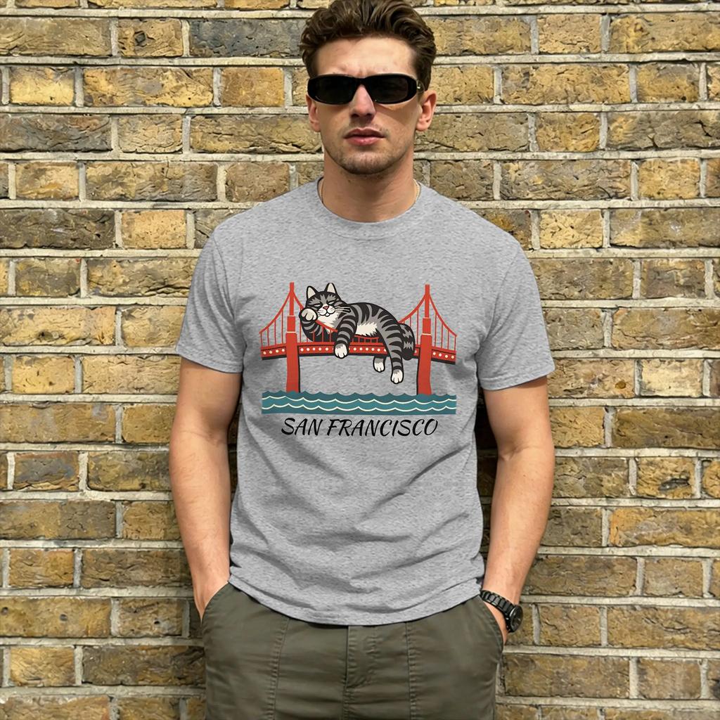 Ryan Gosling Cat San Francisco 100 Cotton T-Shirt For Man Summer Street Style T-Shirts Crewneck Leisure Tees Casual Tops