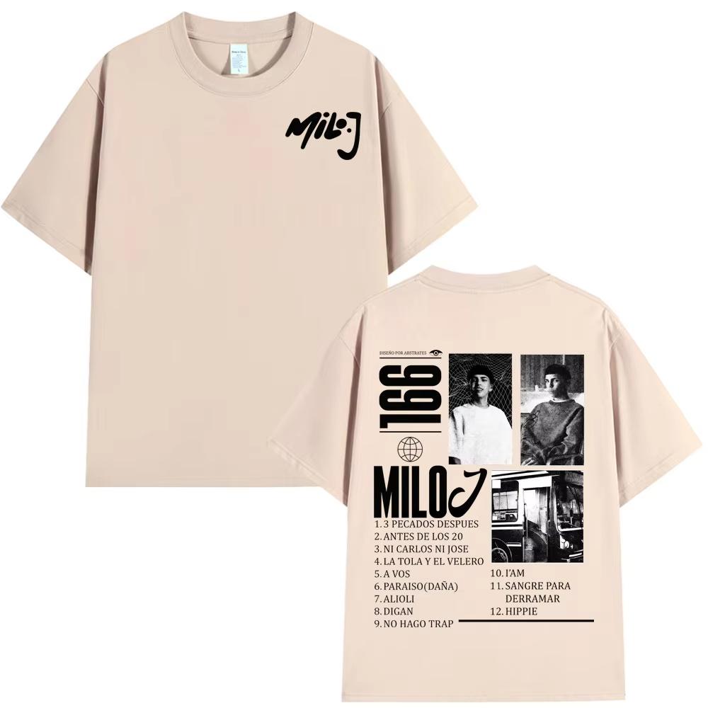 Rapper Milo J 166 Tour 2026 Album T Shi6rts Men Retro High Quality Short Sleeve Tshirts Oversized Tee Cotton TShirt Streetwear