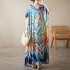 2025 Summer Women Dress Oversized Dress Basic Vintage Casual Holiday Loose Maxi V-Neck Plus Size